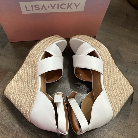 New $100 Lisa Vicky Leather Nordstrom Gemi Espadrille Wedge Sandal Sz 8.5 White - Picture 6 of 12